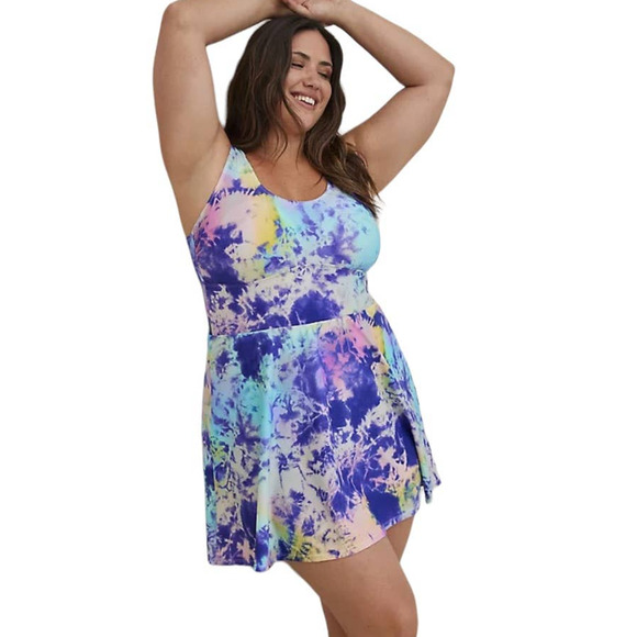 Torrid NWT Wireless Scoop Long Length Swim Dress With Brief- Tie Dye Size 0X - Picture 2 of 11